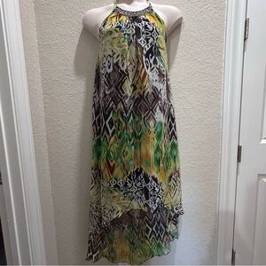 Allen B - Allen Schwartz Chiffon Halter Dress Size 4 - Beaded yoke Tribal Print
